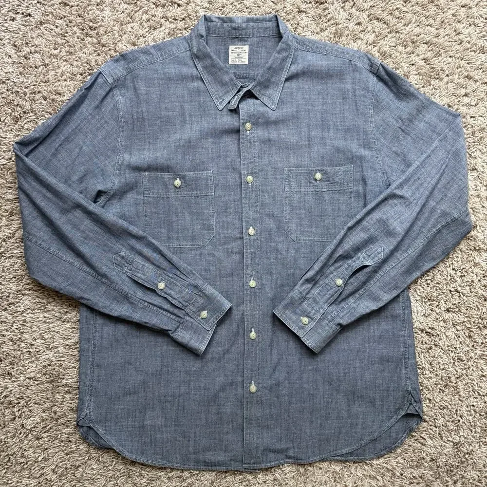 J. Crew 100% Cotton Chambray Lightweight Button Up Work Shirt Men’s Size XL